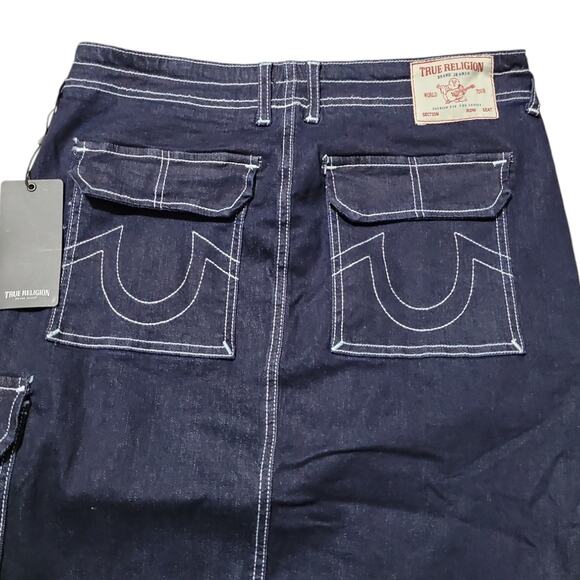 True Religion Women's Denim Slit Cargo Maxi Skirt, Size 28, Body Rinse Dark Blue - Picture 6 of 9